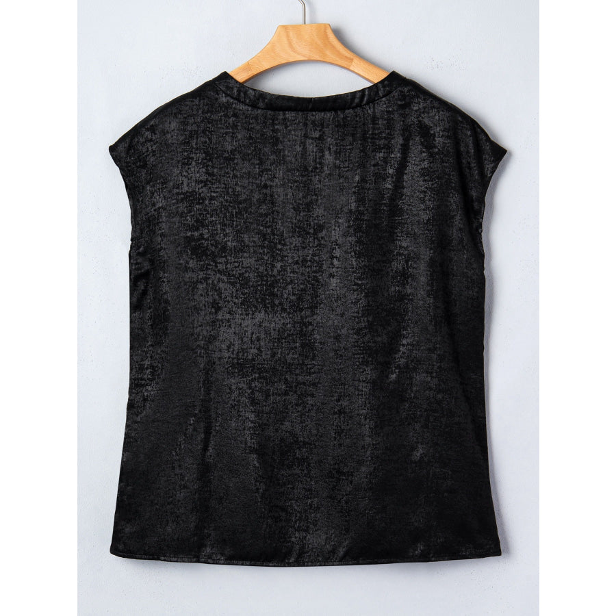 Metallic Round Neck Cap Sleeve Tee Apparel and Accessories