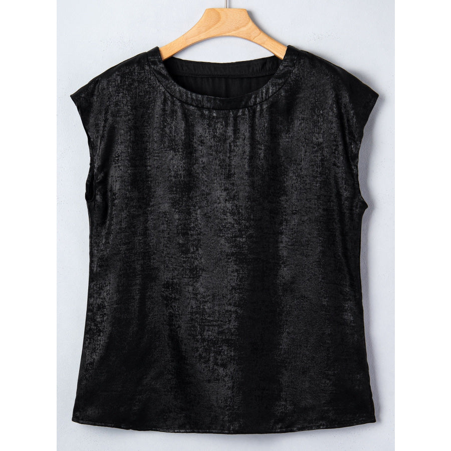 Metallic Round Neck Cap Sleeve Tee Apparel and Accessories