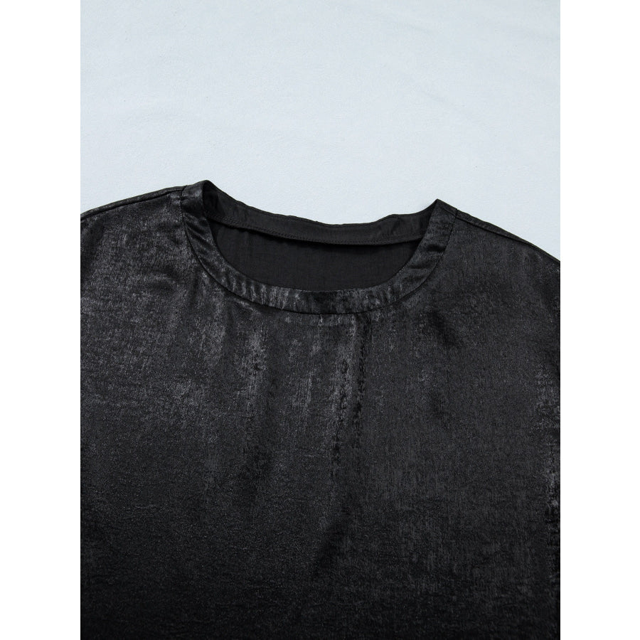 Metallic Round Neck Cap Sleeve Tee Apparel and Accessories