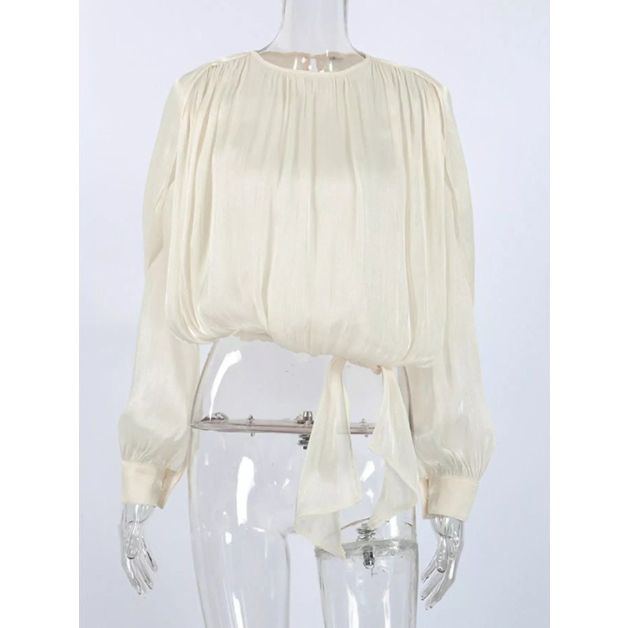 Metallic Sheen Blouse with Tie Detail Apparel and Accessories