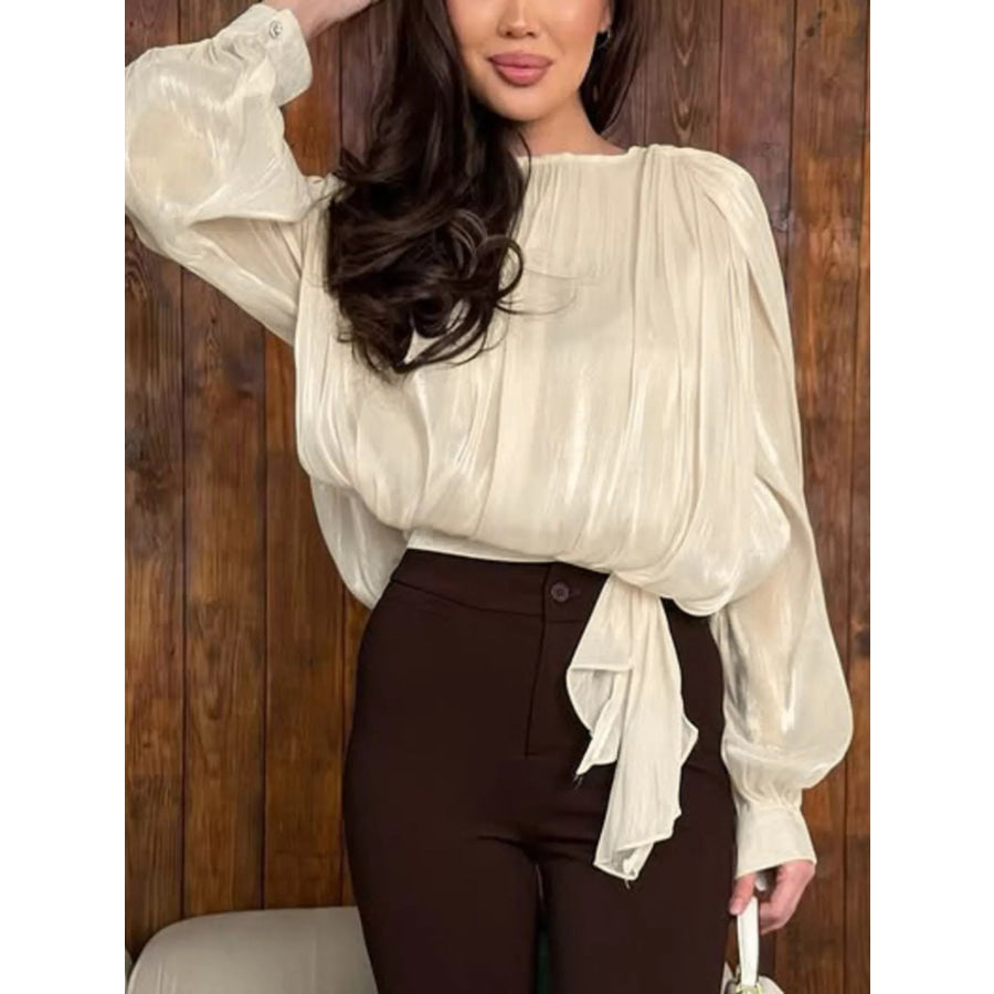 Metallic Sheen Blouse with Tie Detail Apparel and Accessories