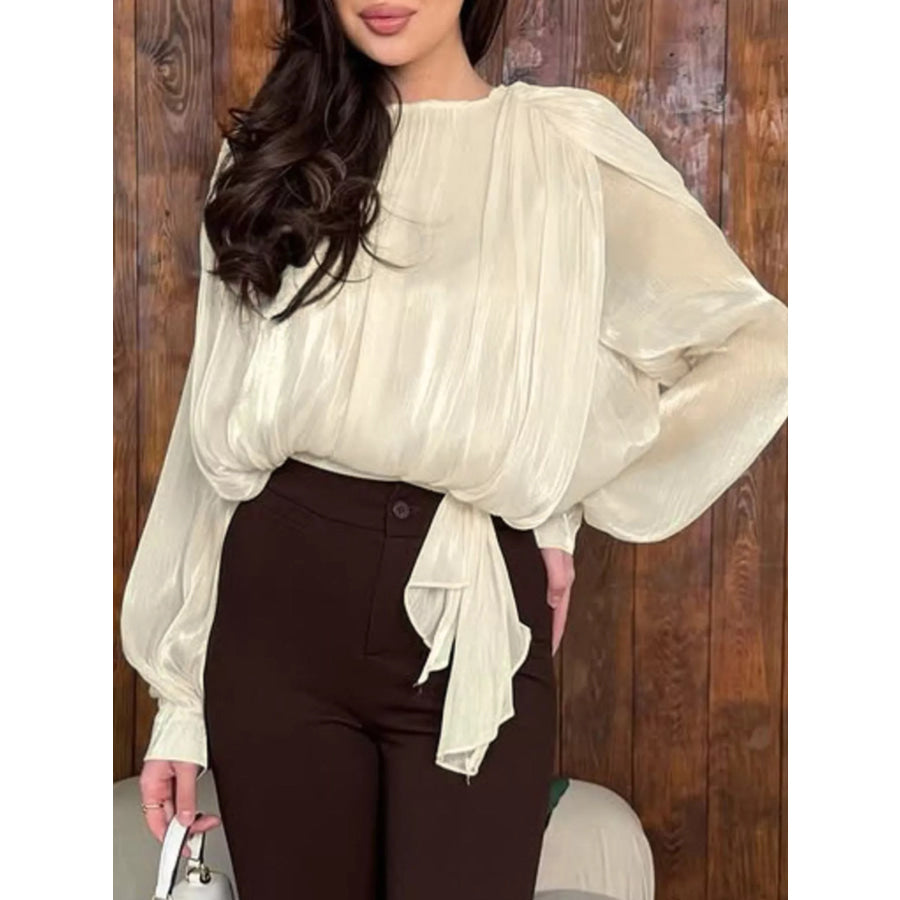 Metallic Sheen Blouse with Tie Detail Apparel and Accessories