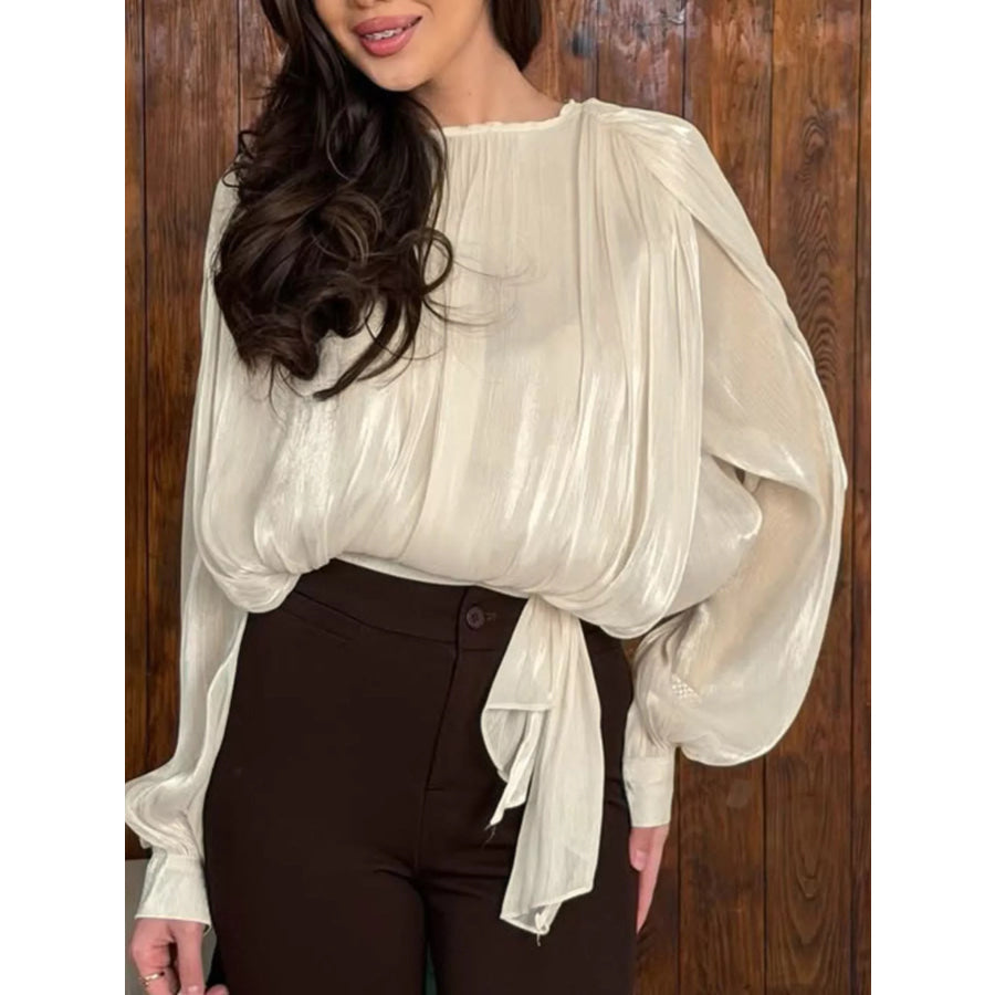 Metallic Sheen Blouse with Tie Detail Apparel and Accessories