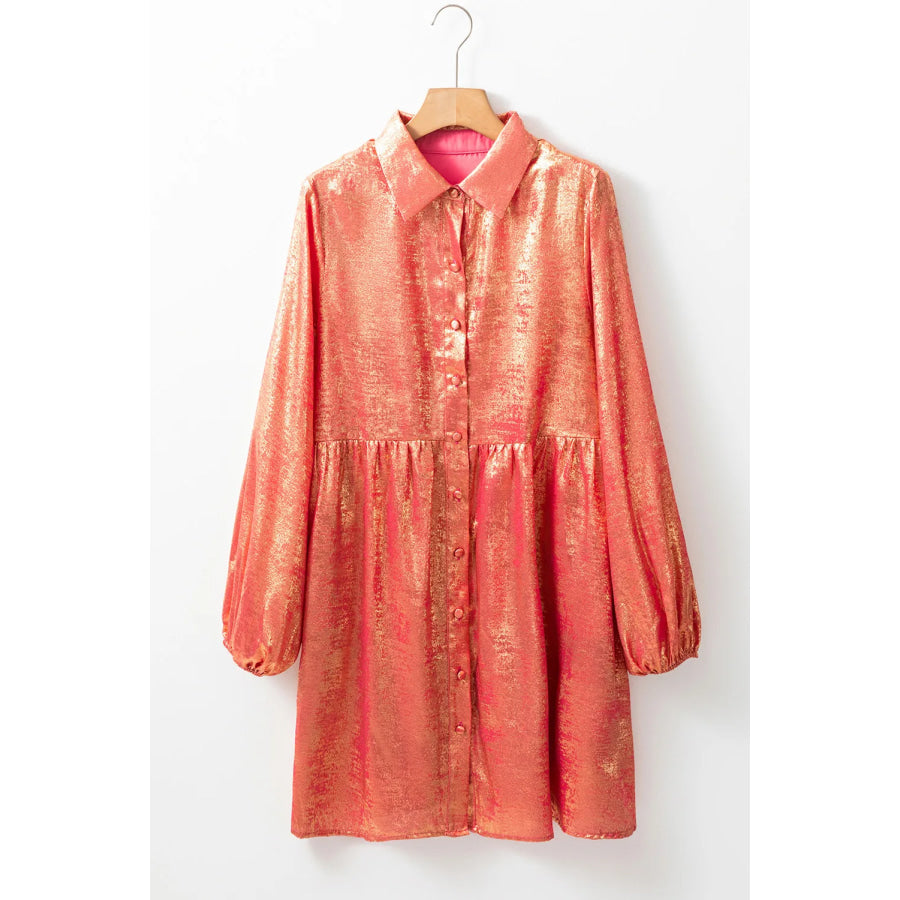 Metallic Sheen Long Sleeve Mini Dress Burnt Coral / S Apparel and Accessories