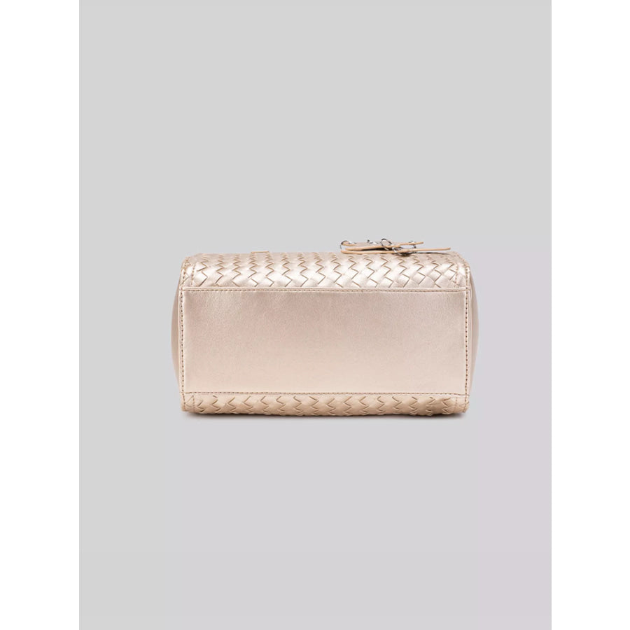 Metallic Woven Texture Shoulder Bag with Star Charm Champagne / One Size Apparel and Accessories