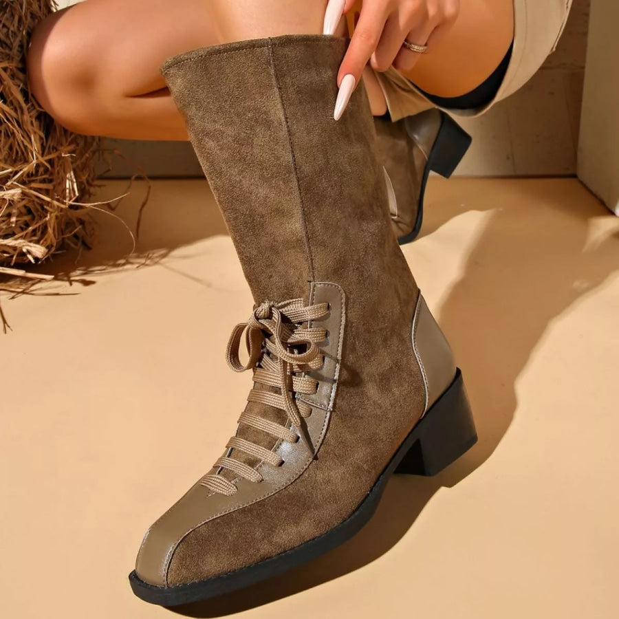Mid-Calf Block Heel Boots Apparel and Accessories