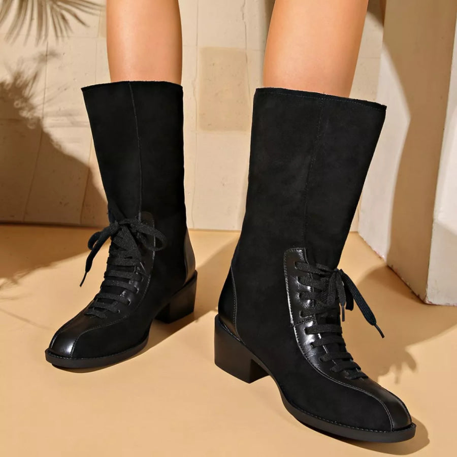 Mid-Calf Block Heel Boots Apparel and Accessories