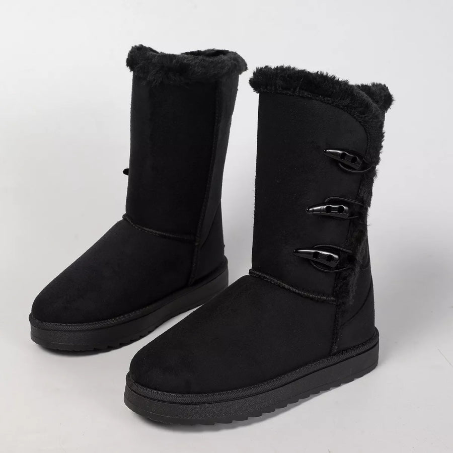 Mid-Calf Faux Fur Lined Toggle Button Winter Boots Apparel and Accessories