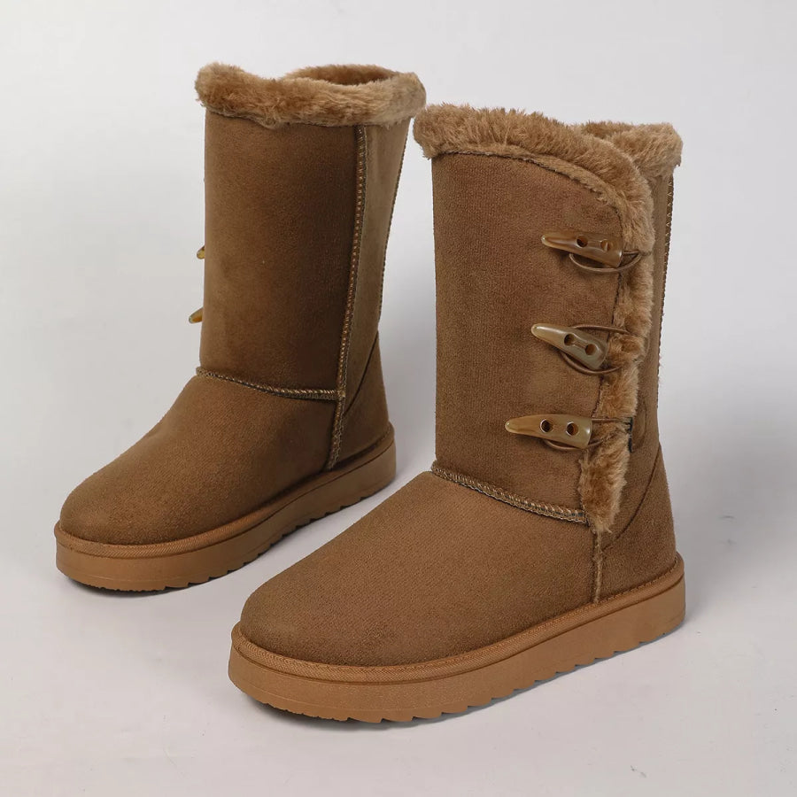 Mid-Calf Faux Fur Lined Toggle Button Winter Boots Apparel and Accessories