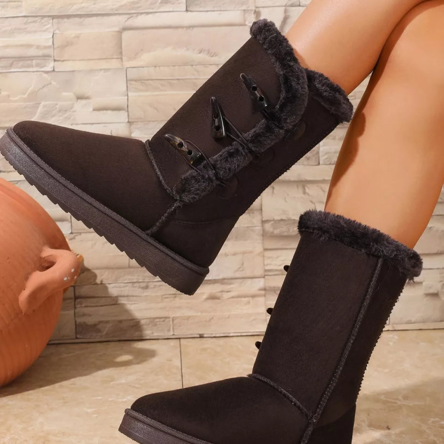Mid-Calf Faux Fur Lined Toggle Button Winter Boots Apparel and Accessories