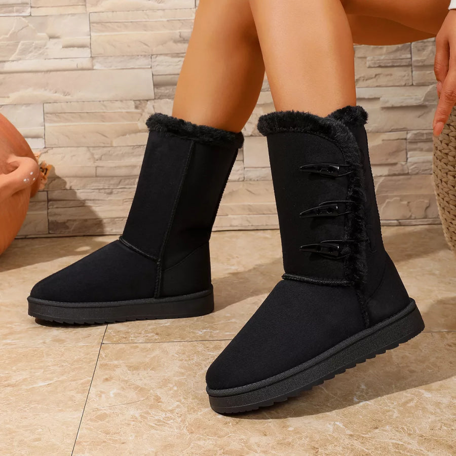 Mid-Calf Faux Fur Lined Toggle Button Winter Boots Apparel and Accessories