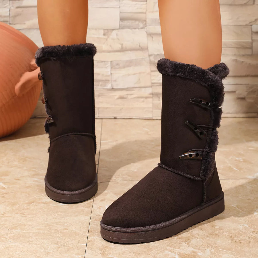 Mid-Calf Faux Fur Lined Toggle Button Winter Boots Coffee Brown / 36 Apparel and Accessories