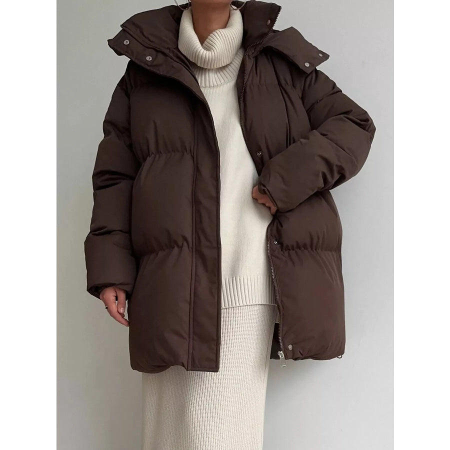 Mid-Length Thickened Hooded Winter Coat with Belted Apparel and Accessories
