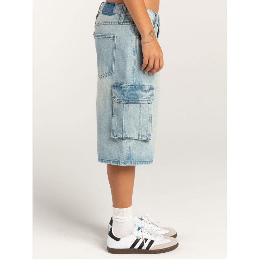 Mid-Rise Waist Denim Shorts with Pockets Apparel and Accessories