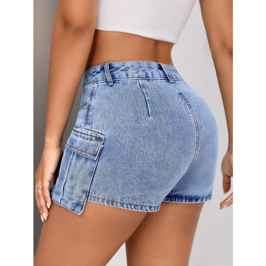 Mid-Rise Waist Denim Shorts with Pockets Apparel and Accessories