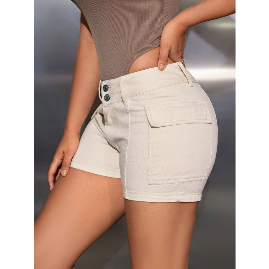 Mid-Rise Waist Denim Shorts with Pockets Apparel and Accessories