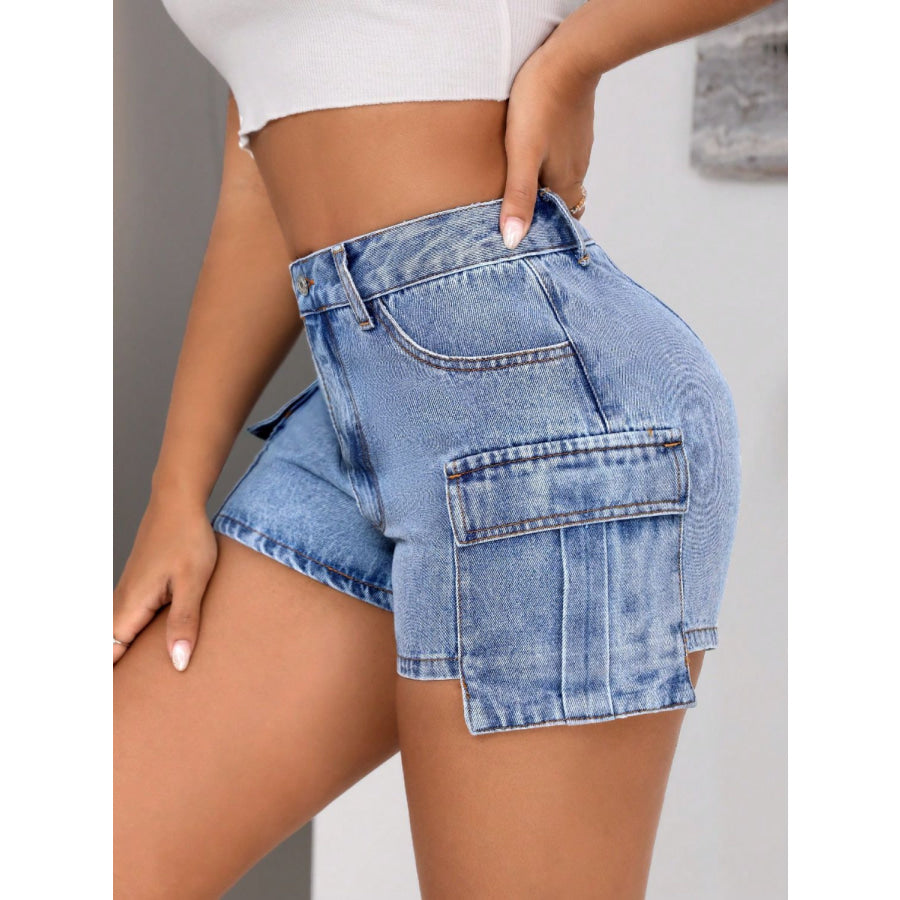 Mid-Rise Waist Denim Shorts with Pockets Apparel and Accessories