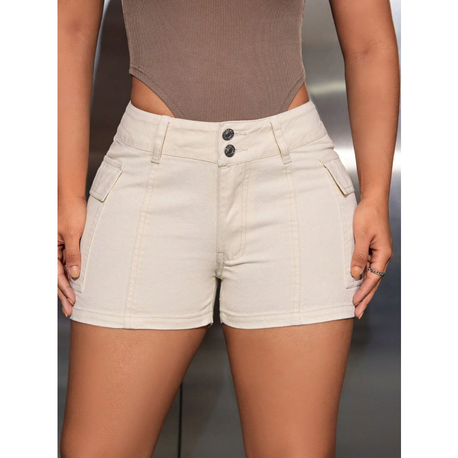 Mid-Rise Waist Denim Shorts with Pockets Apparel and Accessories