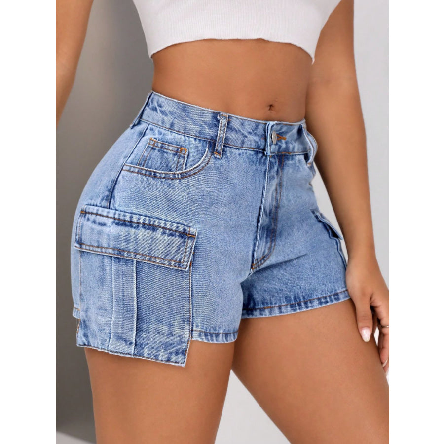 Mid-Rise Waist Denim Shorts with Pockets Light / S Apparel and Accessories