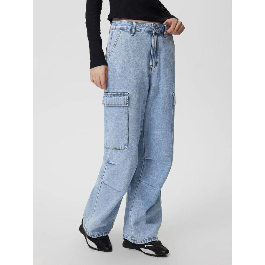 Mid-Rise Waist Jeans with Pockets Apparel and Accessories