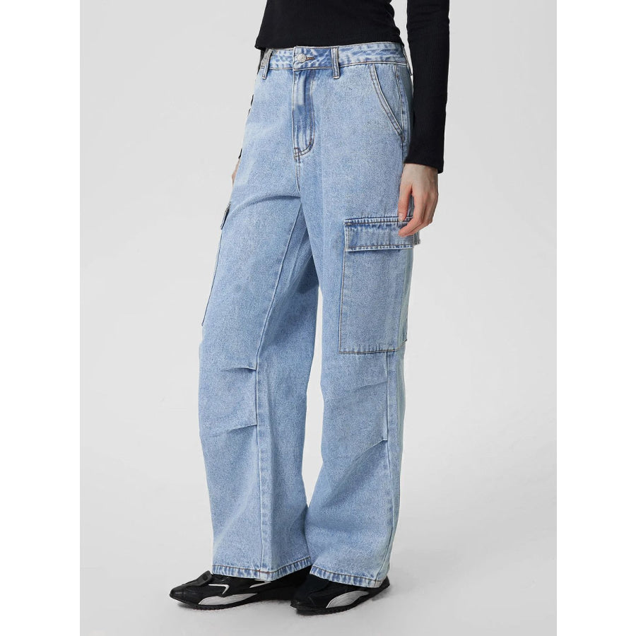 Mid-Rise Waist Jeans with Pockets Apparel and Accessories