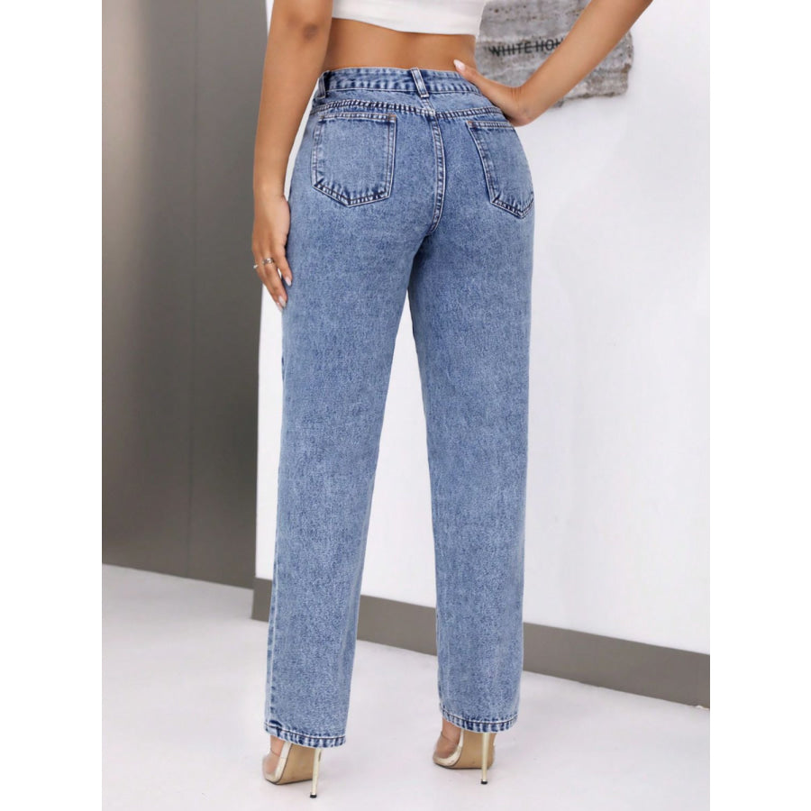 Mid-Rise Waist Jeans with Pockets Medium / S Apparel and Accessories