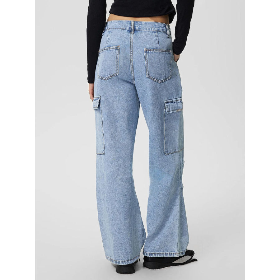 Mid-Rise Waist Jeans with Pockets Apparel and Accessories