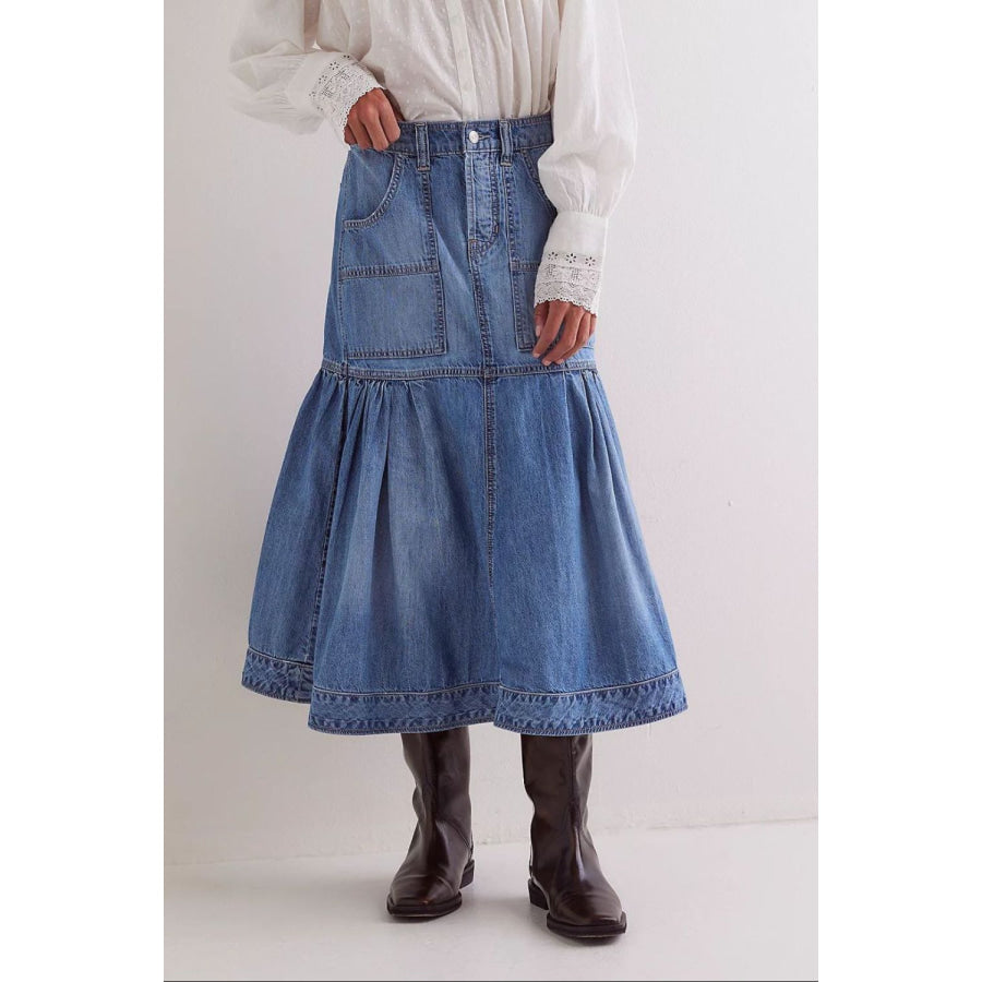 Midi Denim Skirt with Pockets Medium / S Apparel and Accessories