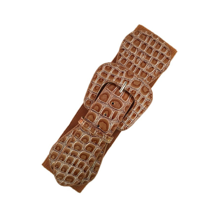 Midi Size Modern Elastic Belt - Bronze Croc Bronze Croc Belt