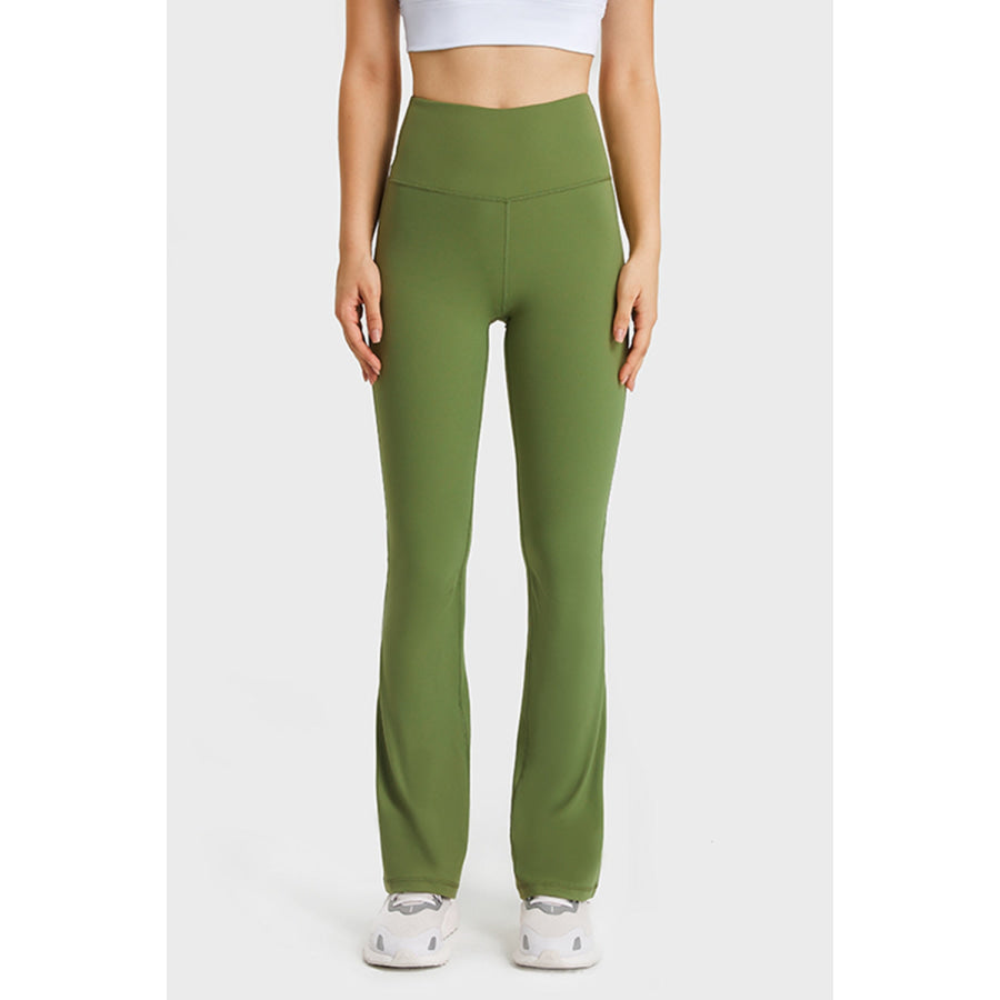 Millennia Elastic Waist Flare Yoga Pants Green / 4 Apparel and Accessories