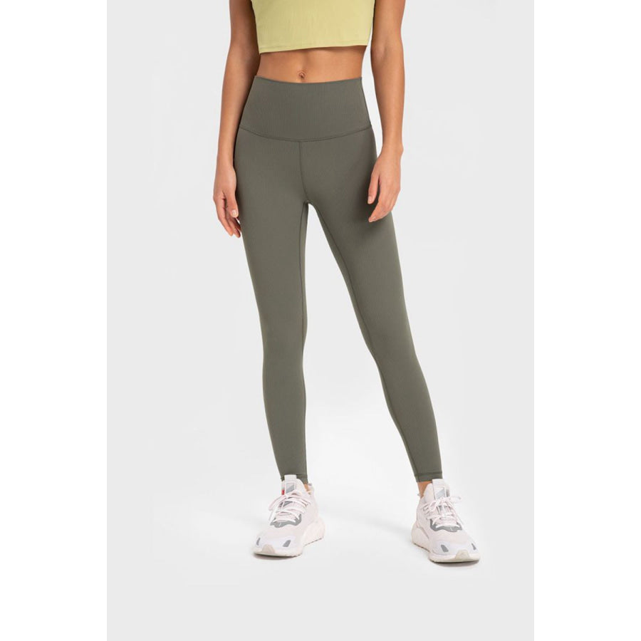 Millennia Highly Stretchy Wide Waistband Yoga Leggings Green / 4 Apparel and Accessories