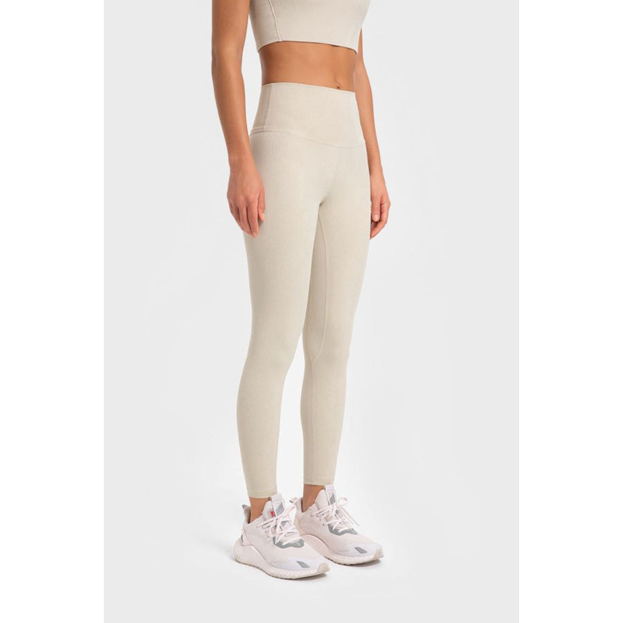 Millennia Highly Stretchy Wide Waistband Yoga Leggings Ivory / 4 Apparel and Accessories