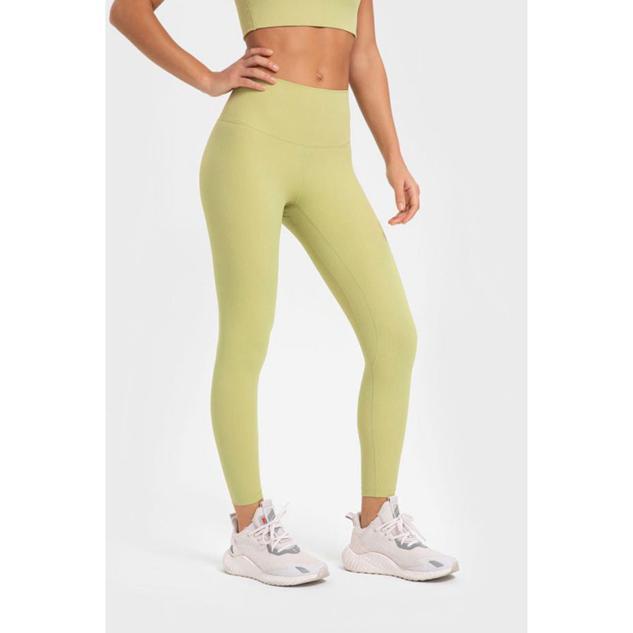 Millennia Highly Stretchy Wide Waistband Yoga Leggings Lemon / 4 Apparel and Accessories