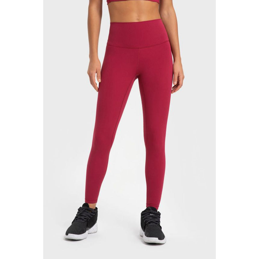 Millennia Highly Stretchy Wide Waistband Yoga Leggings Red / 4 Apparel and Accessories