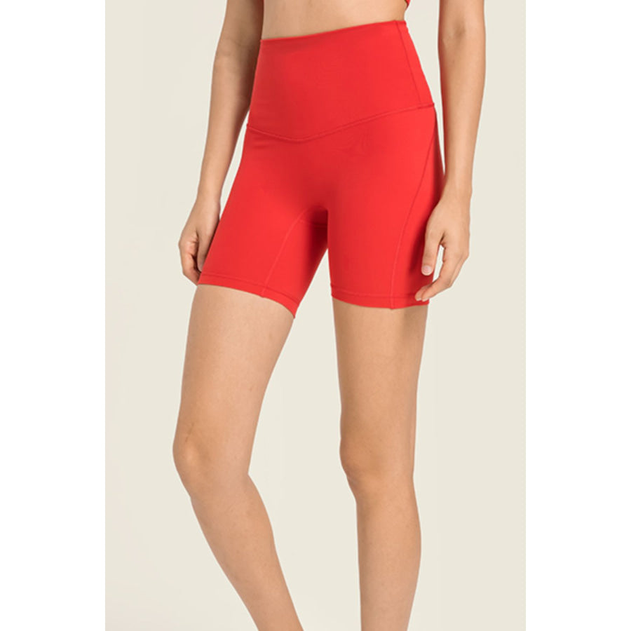 Millennia Seamless High-Rise Wide Waistband Biker Shorts Red / 4 Apparel and Accessories