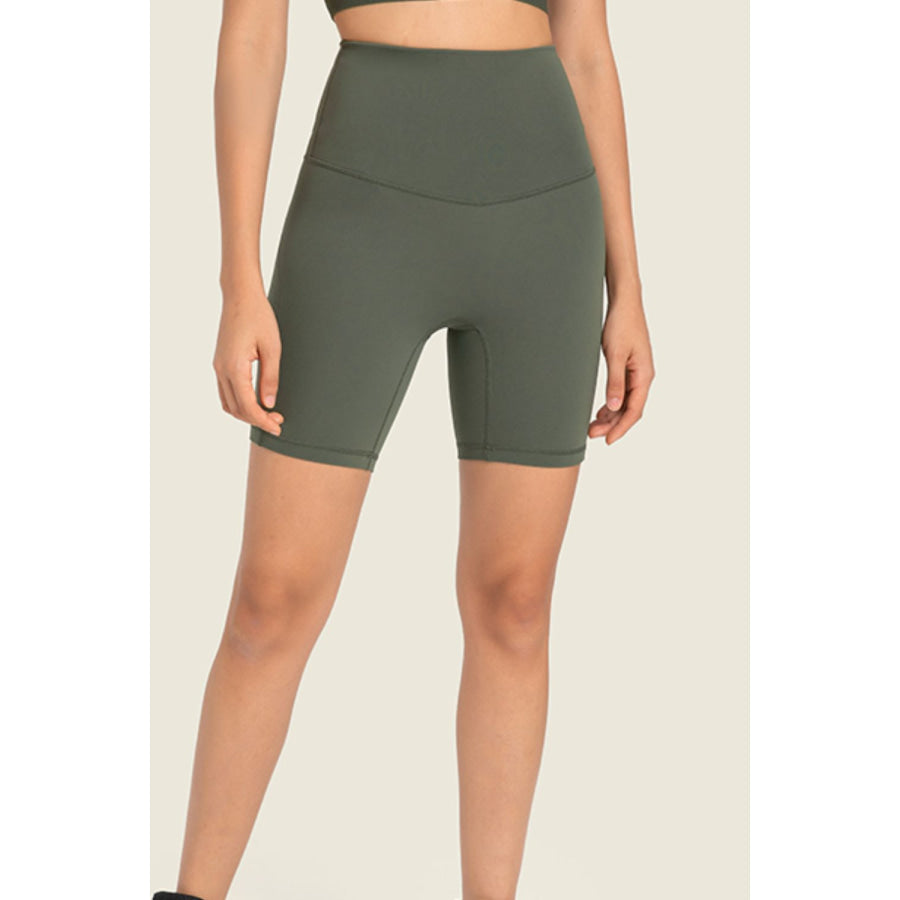 Millennia Seamless High-Rise Wide Waistband Biker Shorts Green / 4 Apparel and Accessories