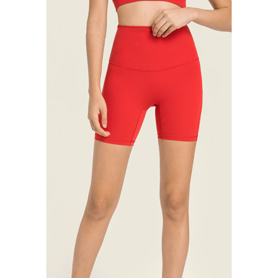 Millennia Seamless High-Rise Wide Waistband Biker Shorts Red / 4 Apparel and Accessories