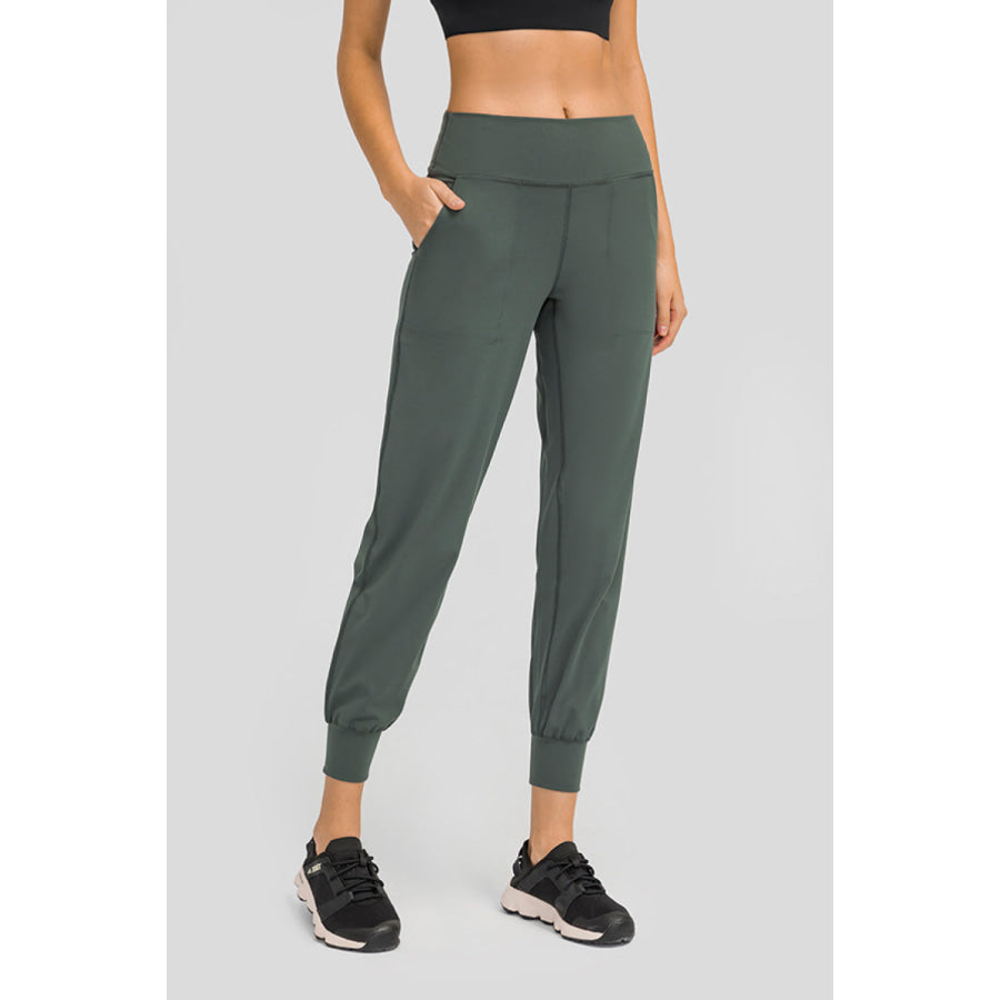 Millennia Wide Waistband Slant Pocket Pants Green / 4 Apparel and Accessories