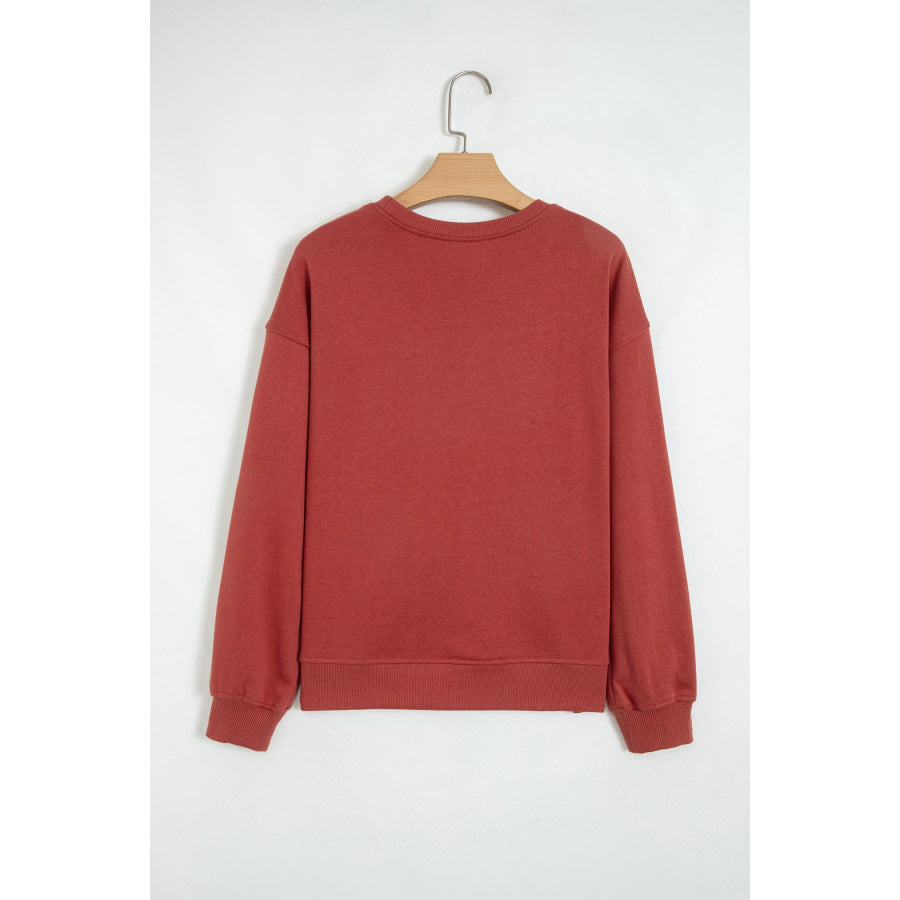 Mineral Red Checkered Trim Long Sleeve Round Neck Shift Sweatshirt Tops/Sweatshirts & Hoodies