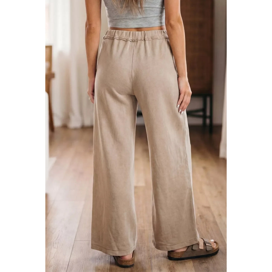 Mineral Wash Drawstring Retro High Waist Wide Leg Western Pants Apparel and Accessories