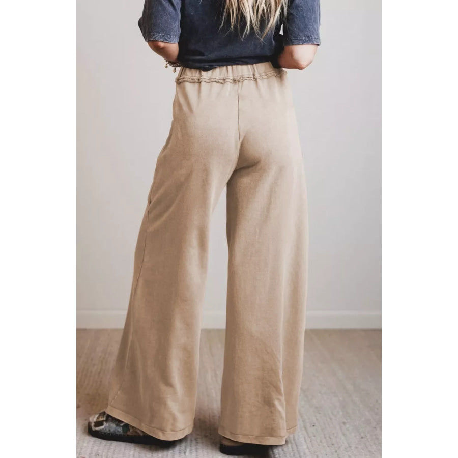 Mineral Wash Drawstring Retro High Waist Wide Leg Western Pants Apparel and Accessories