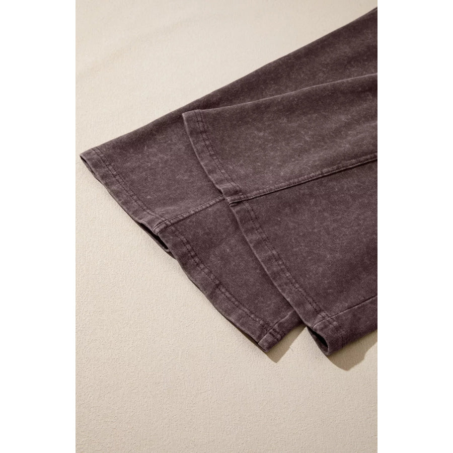 Mineral Wash Elastic Waist Drawstring Tie Detail Cargo Pants Apparel and Accessories
