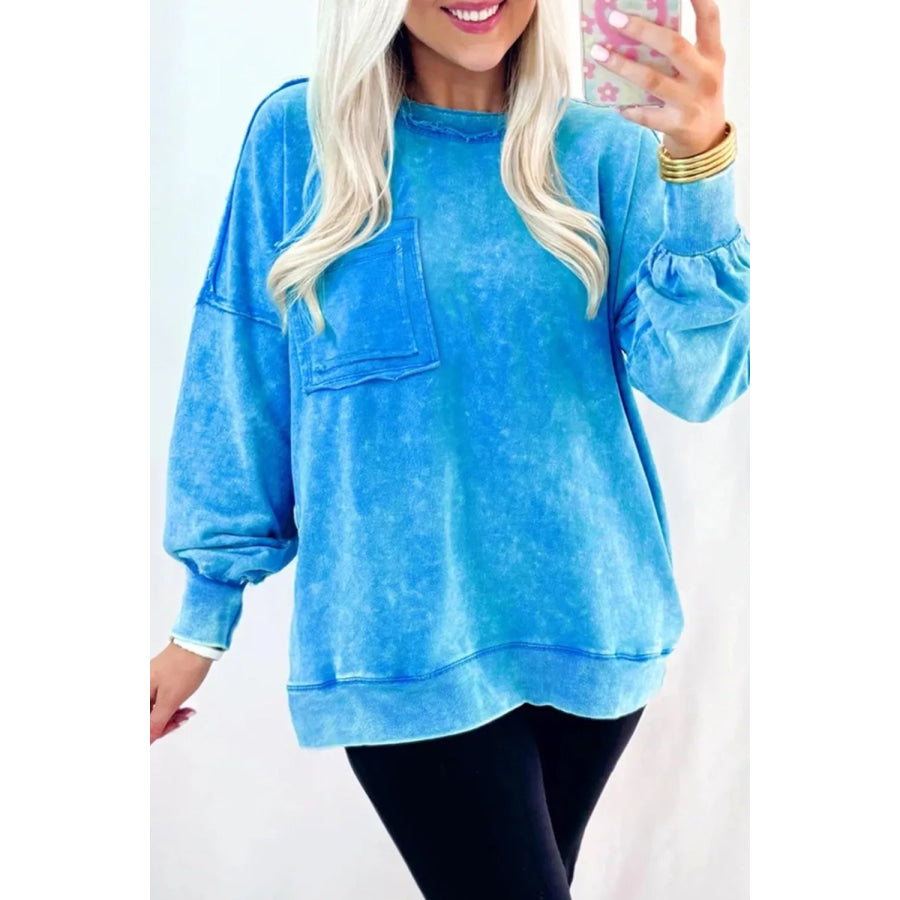 Mineral Wash Oversized Sweatshirt with Chest Pocket Apparel and Accessories