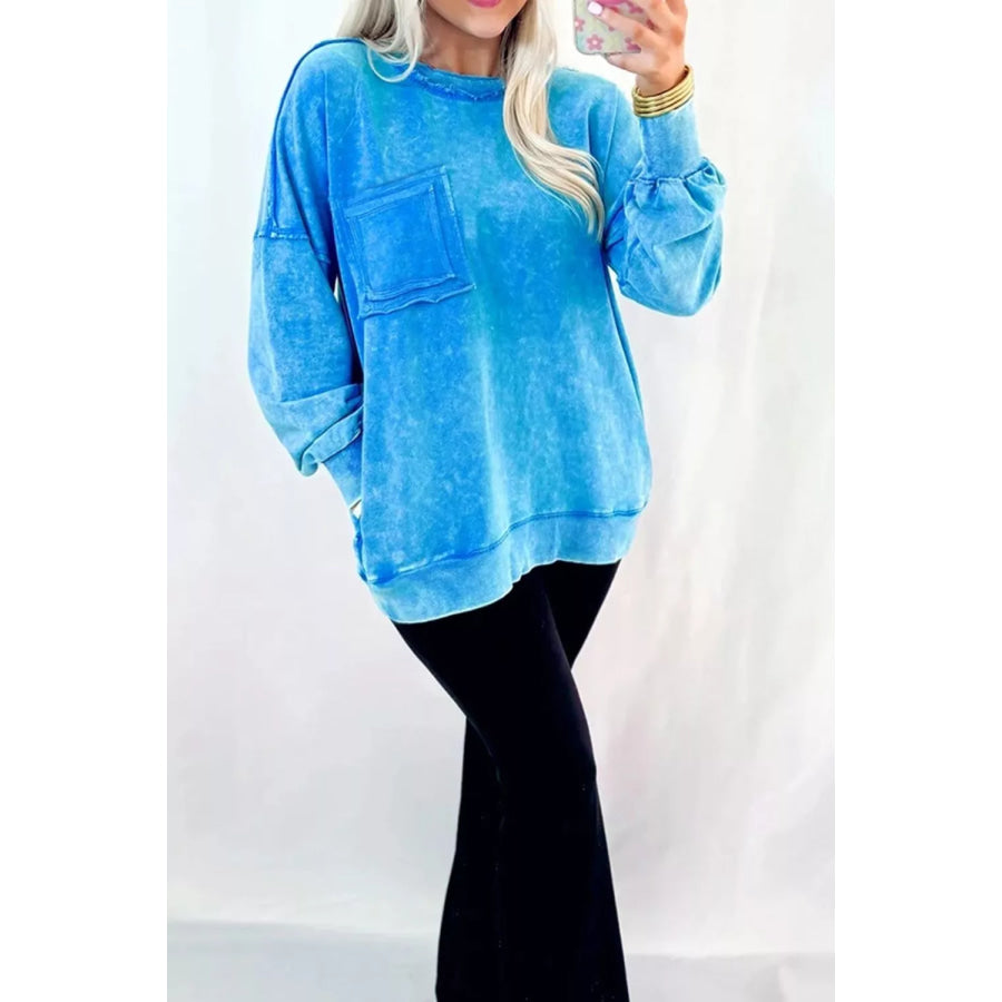 Mineral Wash Oversized Sweatshirt with Chest Pocket Apparel and Accessories