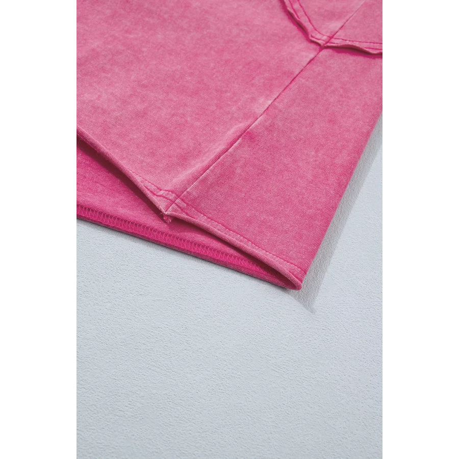 Mineral Wash Raw Seam Detail Lace Trim Cap Sleeve Top Apparel and Accessories