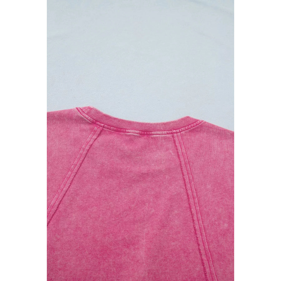 Mineral Wash Raw Seam Detail Lace Trim Cap Sleeve Top Apparel and Accessories