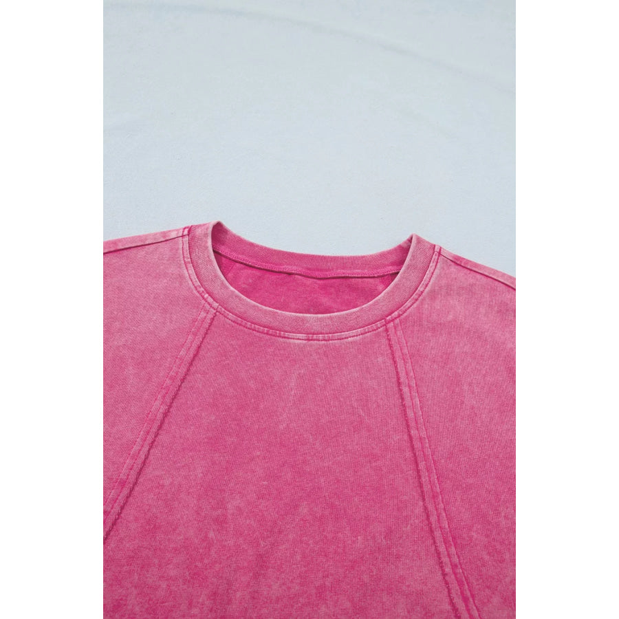 Mineral Wash Raw Seam Detail Lace Trim Cap Sleeve Top Apparel and Accessories