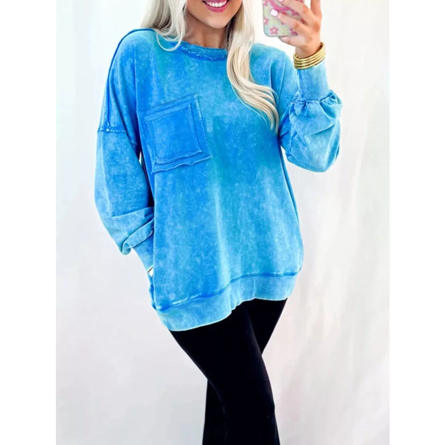 Mineral Wash Raw Seam Double Patched Pocket Sweatshirt Apparel and Accessories