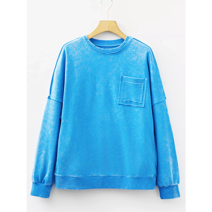 Mineral Wash Raw Seam Double Patched Pocket Sweatshirt Apparel and Accessories