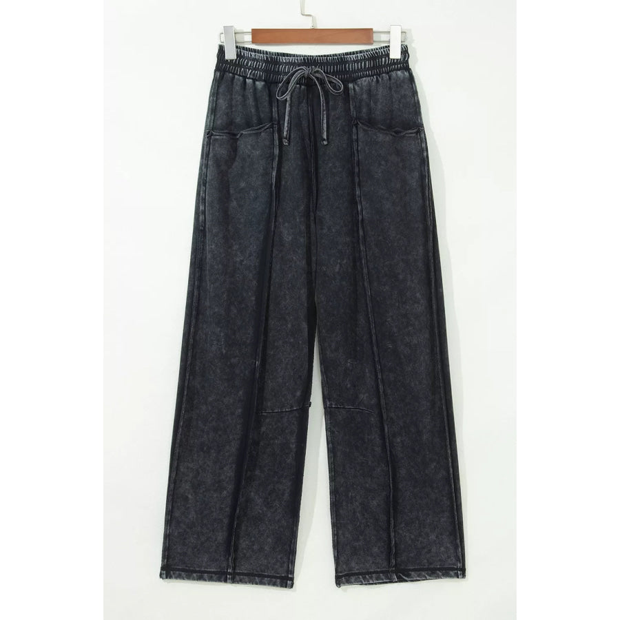 Mineral Wash Raw Seam Drawstring Elastic Waist Barrel Pants Apparel and Accessories